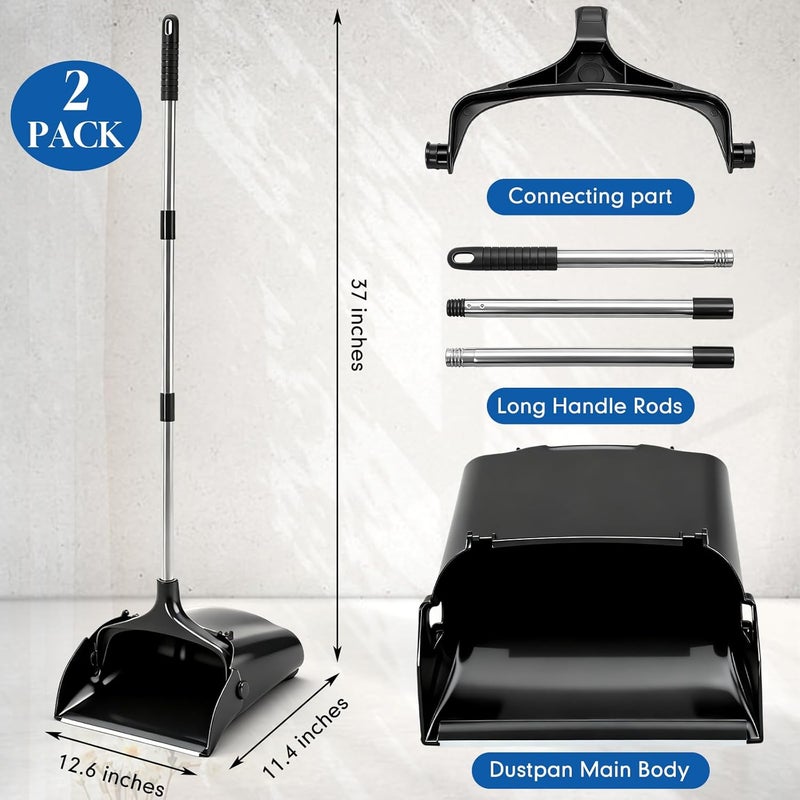 Maxcheck 2 Pcs 37 Inch Lobby Dust Pan Bulk Upright Lobby Dust Pan Plastic Commercial Dustpan with Long Handle Upright Standing Dustpan Heavy Duty for Office Home Indoor Outdoor Use (Black) - Image 2
